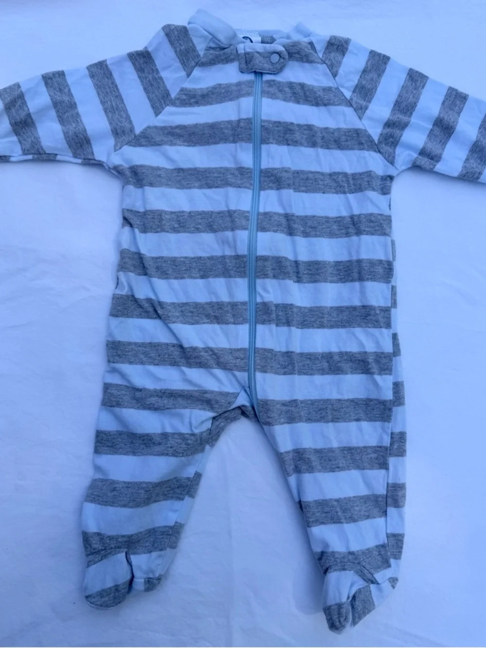 0-3MTH Gerber Cream and Light Blue Footed One-Piece with Animal Print